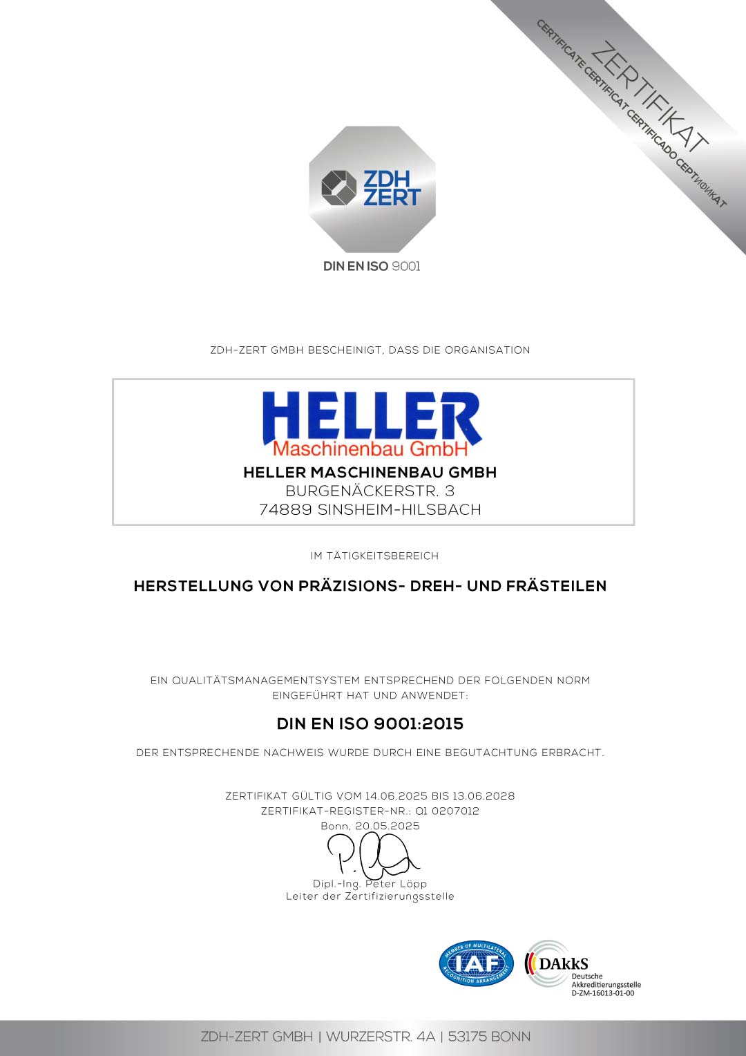 DIN EN ISO 9001:2015 Zertifikat